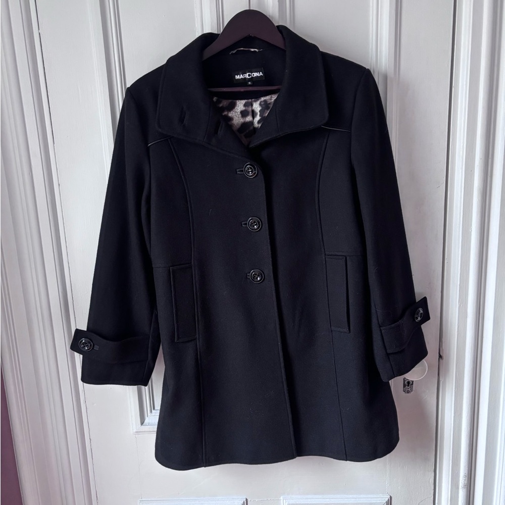 Women’s Marcona Wool Blend Three Quarter Button Front Pea Coat/ Leopard Lining